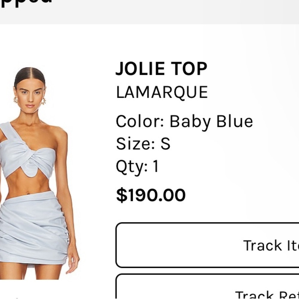Super cute set with one shoulder top in a gorgeous blue leather